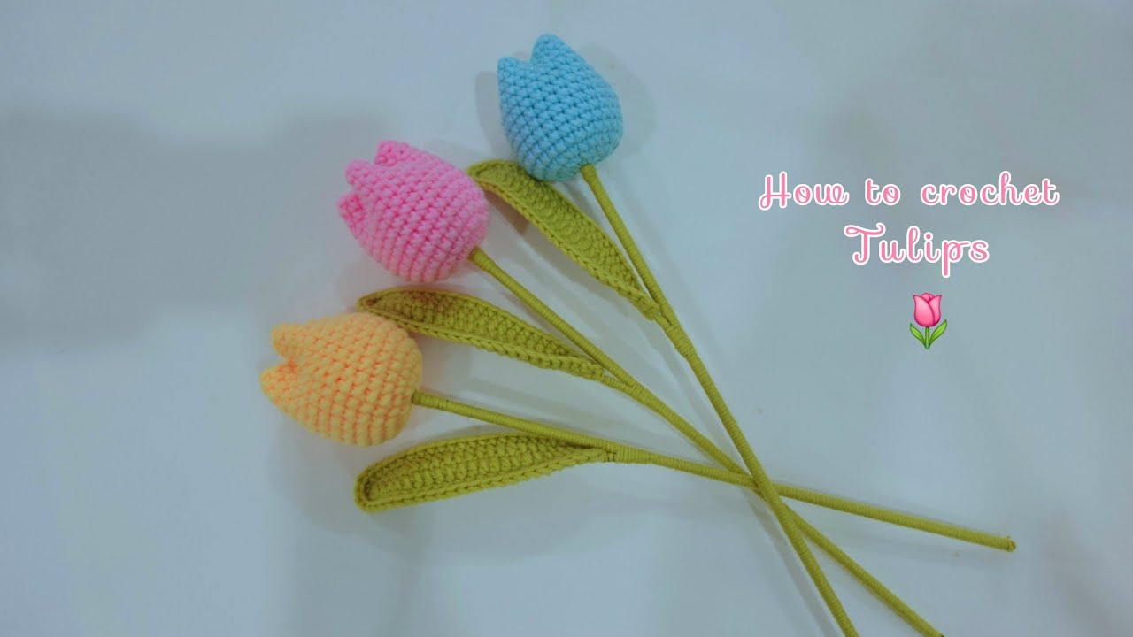ถักดอกทิวลิปไหมพรมง่ายๆ🌷|simple crochet tulip flower for beginners | Kataiythong