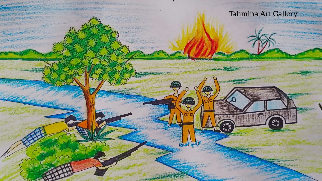 [ মুক্তিযুদ্ধ ]  How to Draw Scenery of Liberation War 1971 step by step || Art Video