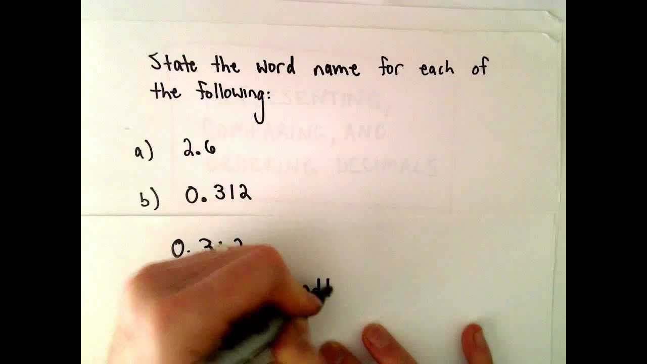 Word Names for Numbers Involving Decimals