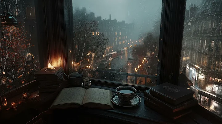 Studying Alone by the Window in Rainy Victorian London - Dark Autumn Academia