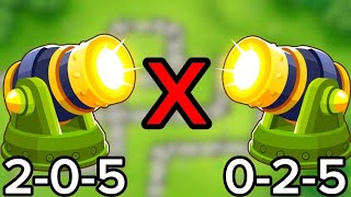 Bomb Blitz 2-0-5 vs 0-2-5 (multiple bloons test)