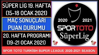 Süper Li̇g 19. Hafta Maç Sonuçlaripuan Durumu-20. Hafta Programi 20-21 Turkish Super Leagueweek 19