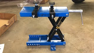 Liftmaster 1100 LB Motorcycle Center Scissor Lift Jack Unboxing Review DL3502