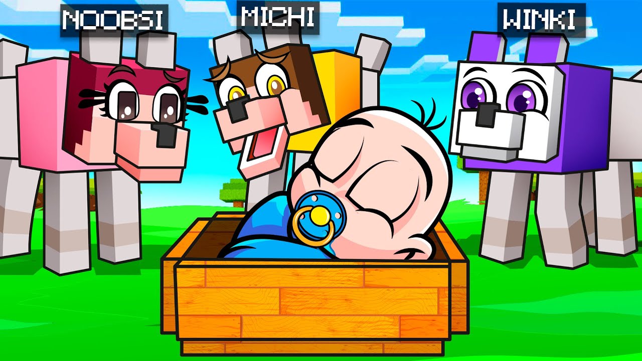 Bebé Noob es ADOPTADO por una FAMILIA de LOBOS en Minecraft 🐺👶💖