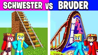 SCHWESTER vs BRUDER ACHTERBAHN BAU CHALLENGE in Minecraft!