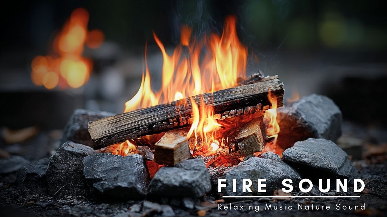 Close-Up Firewood Burning Brightly in Stone Pit for Relaxation and Sleep - Tranquil Nature ASMR