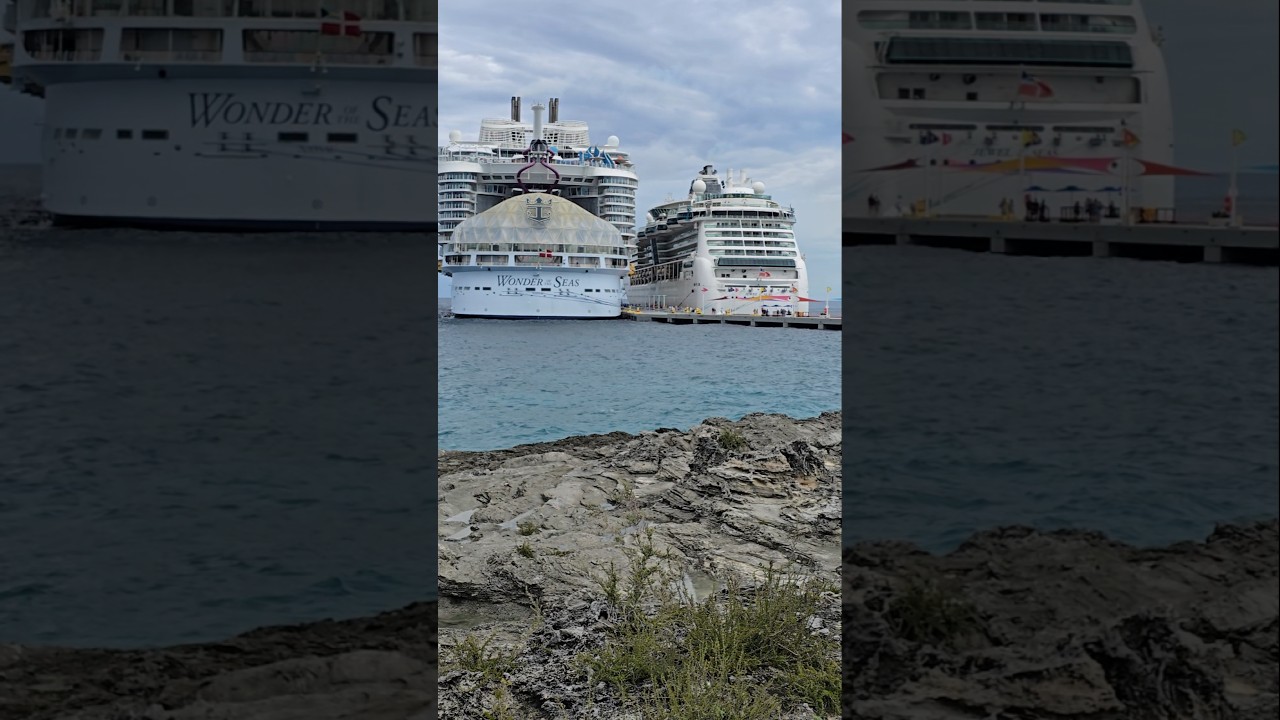 Wonder & Jewel of the Seas docked in Coco Cay Bahamas #royalcaribbean #youtubeshorts #party
