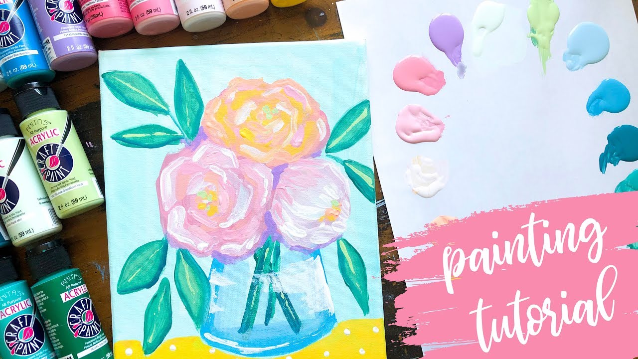 Easy Acrylic Painting Tutorial - Floral Bouquet (for beginners) - YouTube