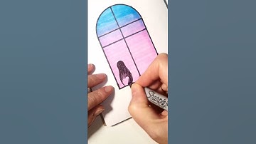 How to Draw Sunset Window with Cat | Easy Gradient Drawing Marker