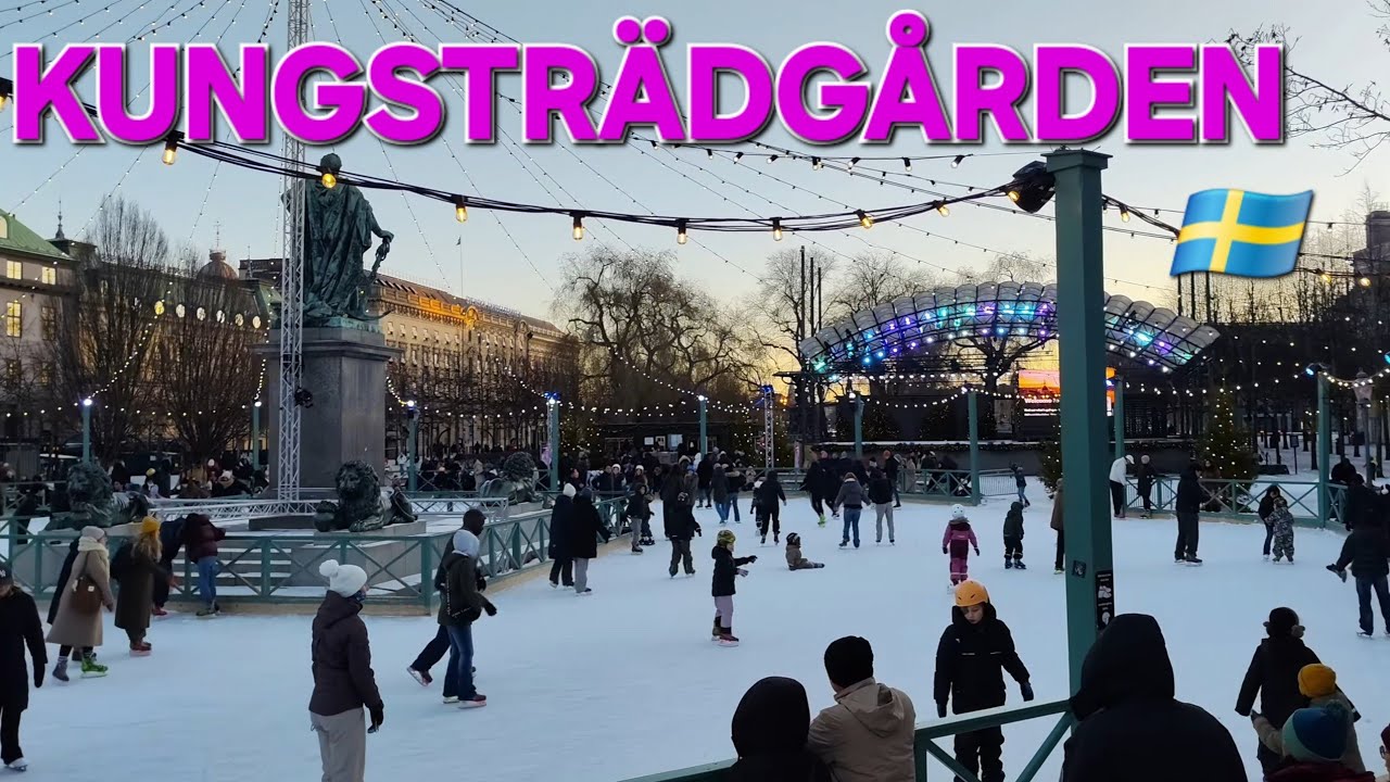 Stockholm Winter Walk 4K | From King's Garden to Kungsholmen | Kungsträdgården Iceskating
