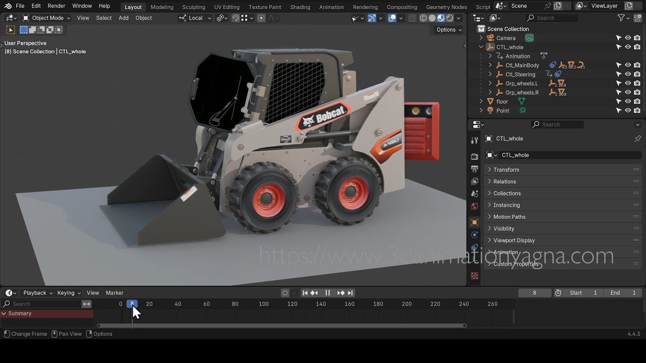 Bob Steer Cat Loader S450 3D model Blender software - YouTube