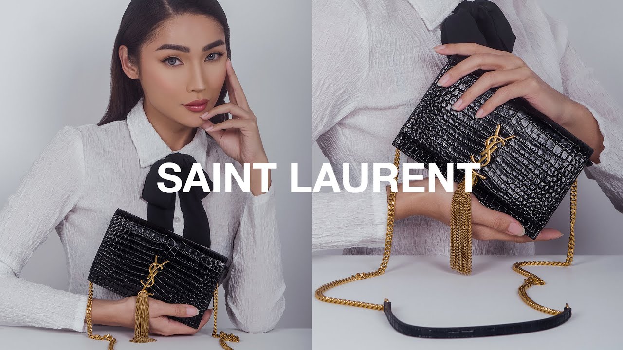 Saint Laurent Small Kate Tassel Bag in Black Crocodile-Embossed Leather  with Gold Hardware — UFO No More