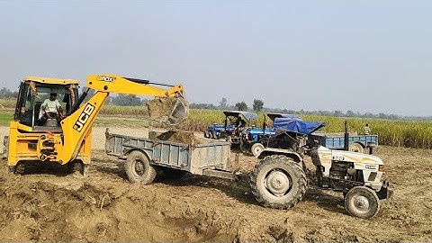 #video | Jcb 3dx Backhoe loading brown 🟤 soil in Eicher380 and Powertrac 439 plus Tractor