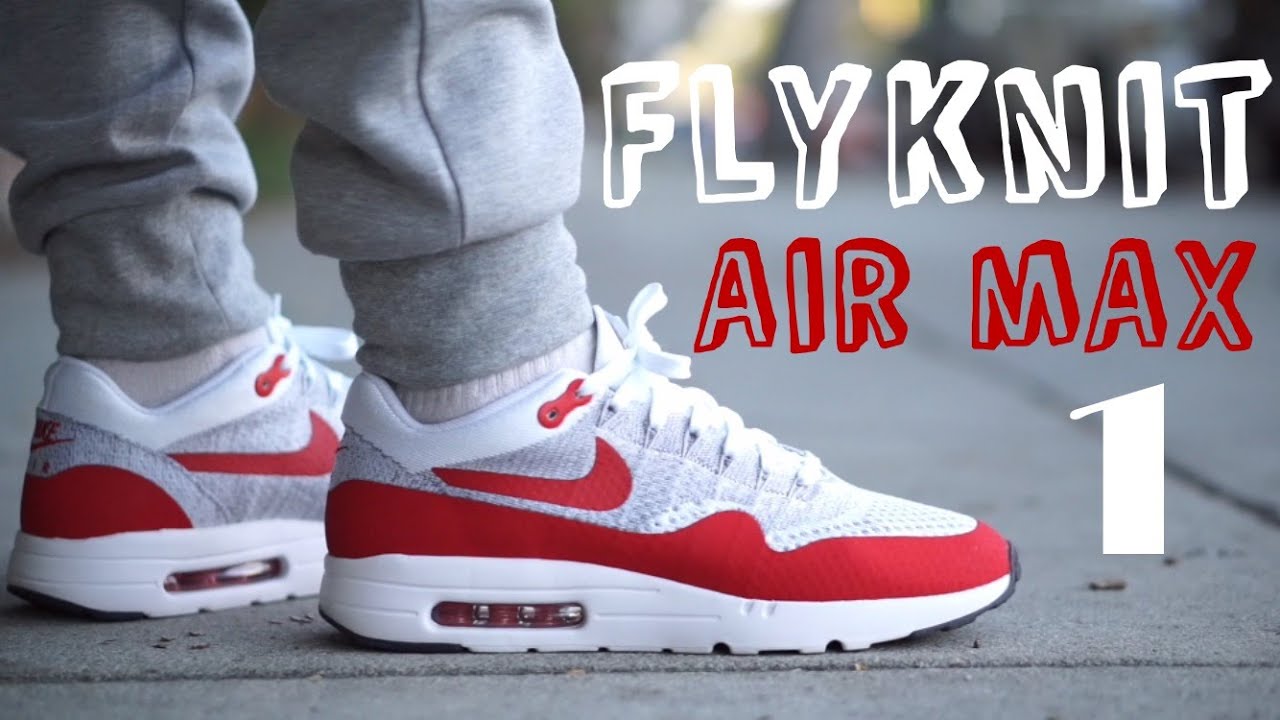 leven genoeg Rauw Nike Flyknit Air Max 1 Ultra "OG" red on foot overview - YouTube