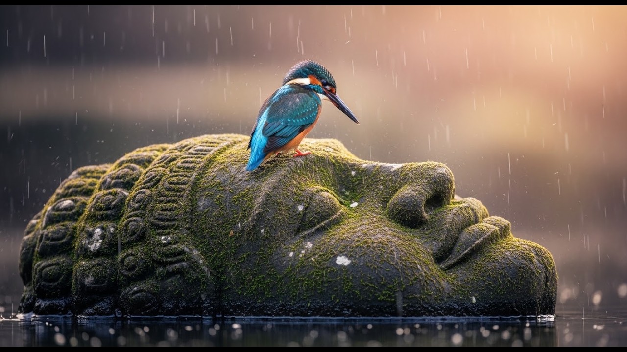 💥🎶 Ancient Mossy Riverbank Ambience | Soft Rainfall , Morning Birdsong for Deep Sleep & Meditation