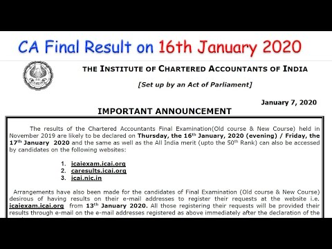 CA Final Result Nov 2019 on 16th January 2020