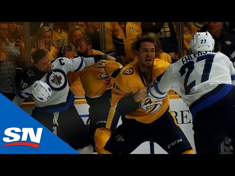 Chaos Erupts As Predators And Jets Dance In Line Brawl