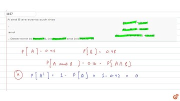 A and B are events such that `P(A) = 0. 42` , `P(B) = 0. 48` and `P(A a n d B) = 0. 16` . Determ...