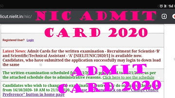 #NIELIT Scientist B and technical assistant A admit card 2020 || download admit card