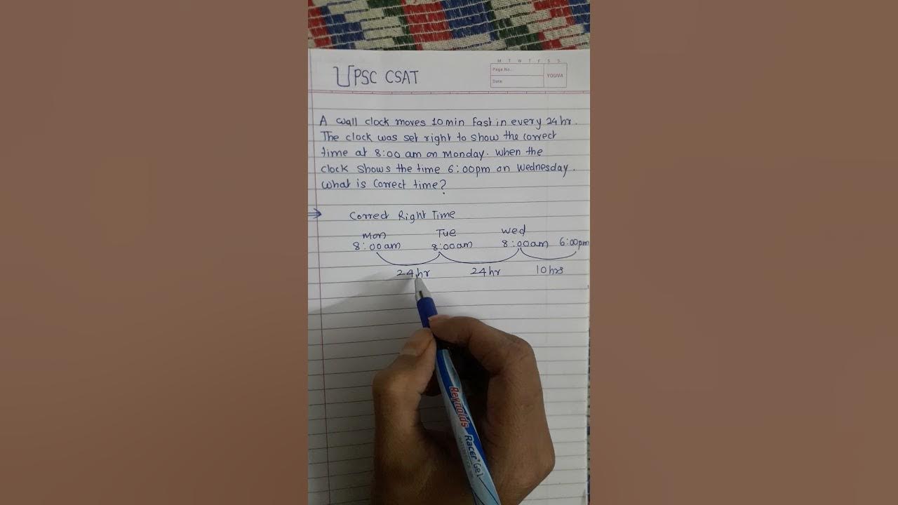 UPSC A wall clock moves 10min fast in every 24 hours.The clock was set