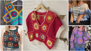 Latest crochet multicoloured cotton thread fancy crop top design ideas