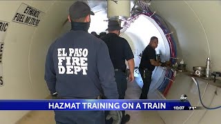 Hazmat training on a train