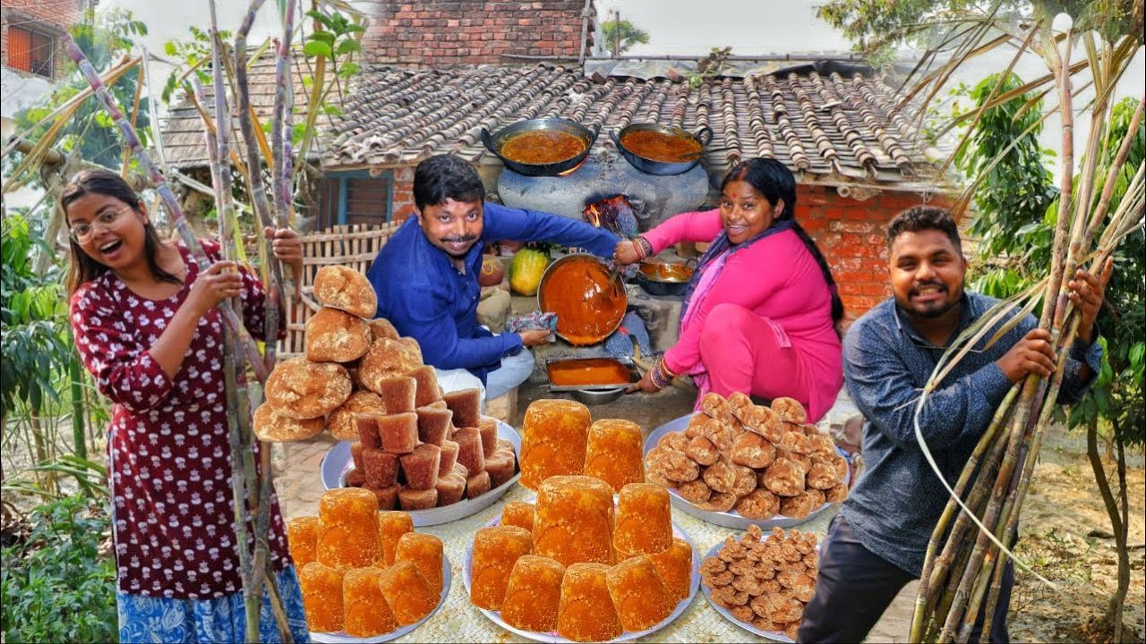 Traditional Jaggery Making - मेरे गांव में गन्ने से गुड़ कैसे बनता हैं Jaggery Making Ganne se gud