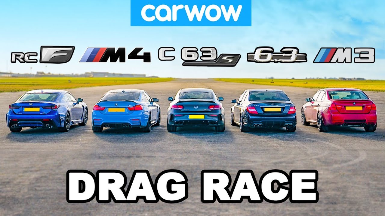 ⁣BMW M4 v AMG C63 S vs Lexus RC F v old M3 & C63: DRAG RACE