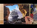 Acrylic Painting Pirate Ship Sailing / Correa Art
