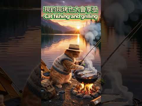小貓湖邊釣魚又烤魚🐈🐟 Cat Fishing and Grilling by the Lake 湖畔で釣りと焼き魚する子猫 호숫가에서 낚시하고 생선 굽는 고양이