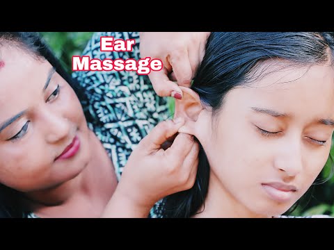 Best Ear Massage in Green Nature | Female Ear Massage | Neck Cracking | Oil Head Massage | 3D Sound