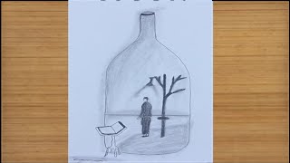 Drawing a man inside a bottle || Pencil sketch drawing