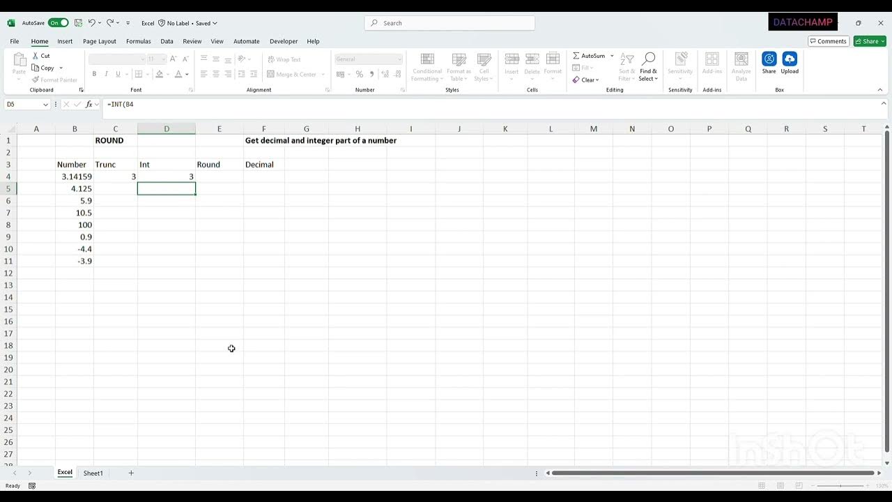 How to get an integer and decimal part of a number in excel youtube
