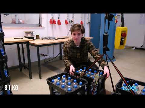 Load test: one LOXX fastener suspends a stack of water crates