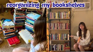 decluttering 50+ books from my overflowing shelves 📚 in-depth bookshelf reorganization & tour