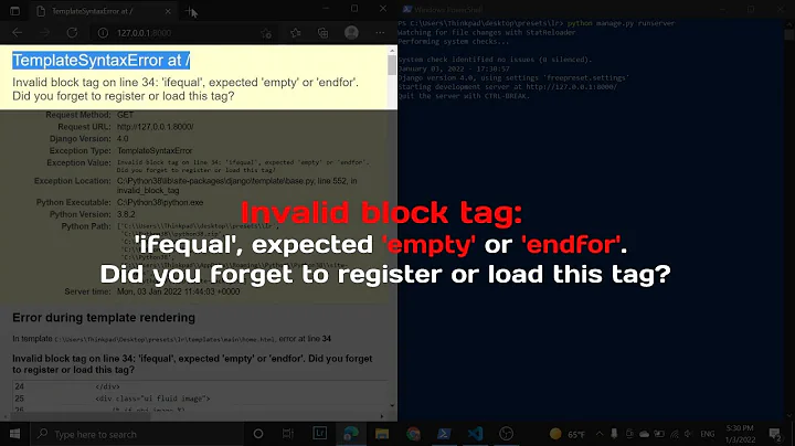 Invalid block tag: 'ifequal', expected 'empty' or 'endfor'. Did you forget to register or load tag?