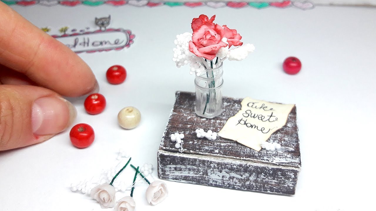 DIY || Миниатюра для кукольного домика || Розы в вазe || Полимерная глина