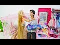 Barbie Rapunzel & Flynn Rider Morning Routine Barbie Doll Bedroom Bathroom Kitchen