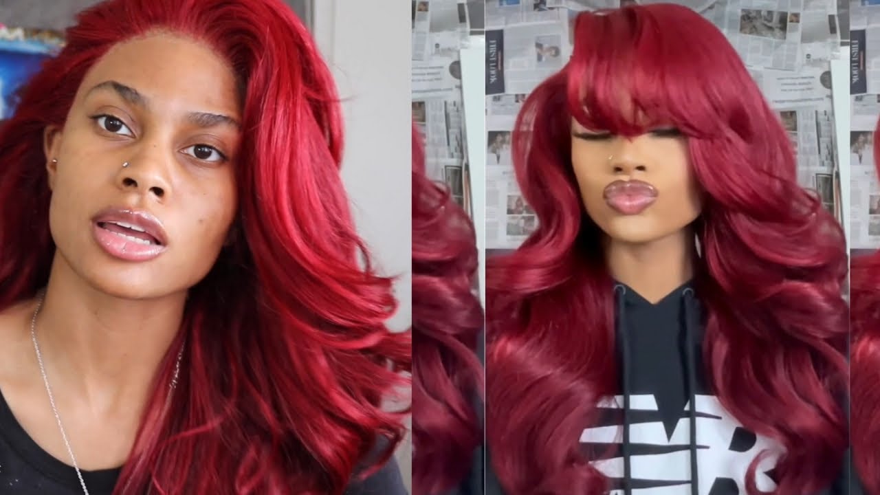 TRY Outre SIERRA SPICY 🌶️🥵😍 RED WIG WITH ME BANGS & VOLUMINOUS CURLS