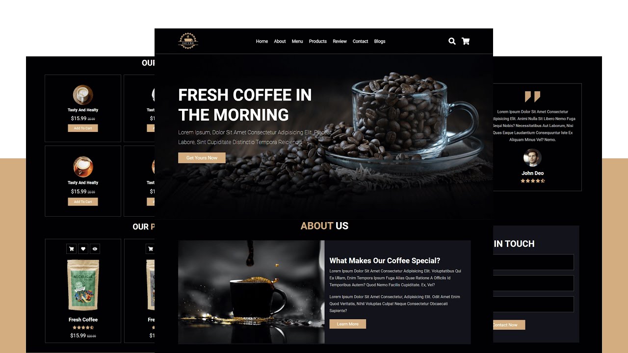 How To Make A Responsive Coffee Shop Website Design Using HTML - CSS - JavaScript || From Scratch