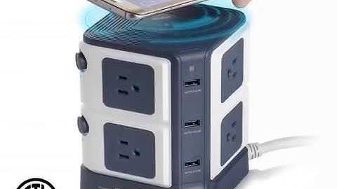 USB Power Strip with Wireless Charger BESTEK 8-Outlet Surge Protector and 40W 6-Port USB Charging