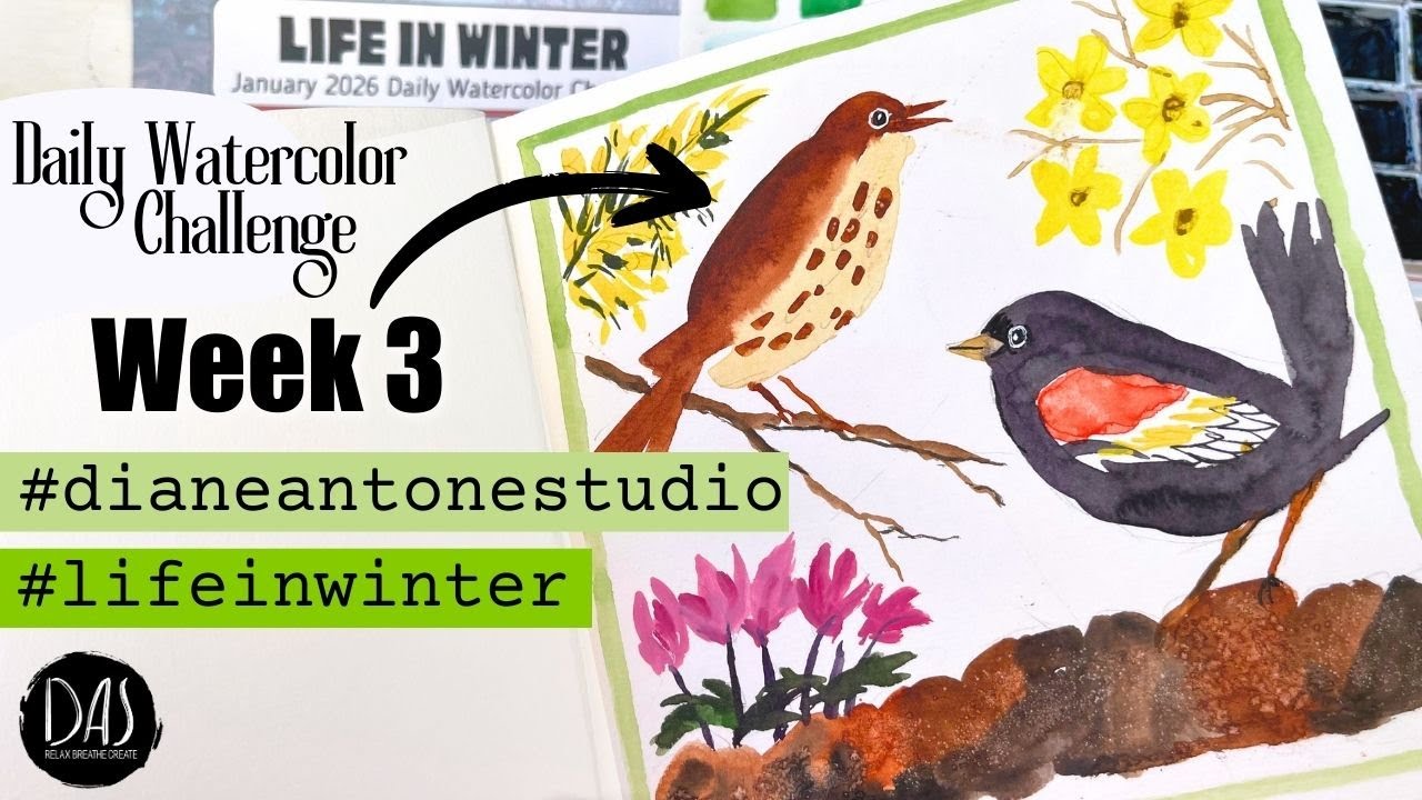 Paint Blobby Birds With Me - Watercolor Painting January Daily Challenge Week 3 - Life in Winter