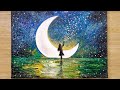 How to draw a moonlight girl with 1 million stars / Acrylic painting technique