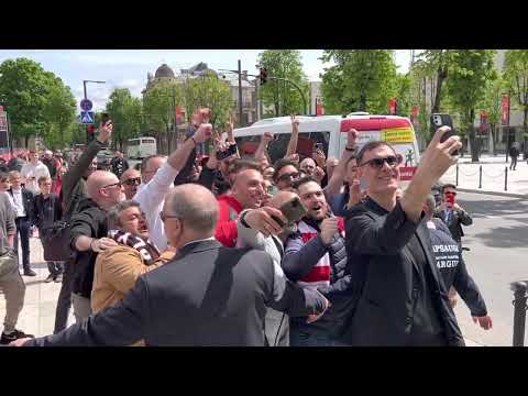 Coach Bartzokas taking a selfie with Olympiacos fans