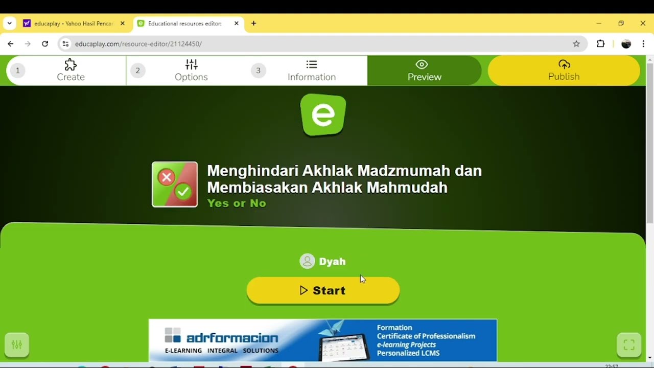 Tutorial membuat evaluasi Educaplay Yes or No dan Froggy jumps_Dyah Ayu_IPP