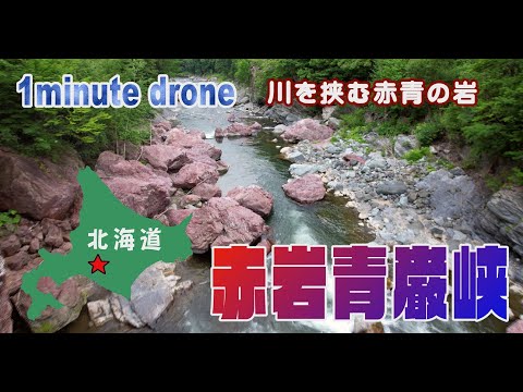 【1min. drone #110】北海道占冠村・赤岩青巌峡～緑に囲まれた赤青の岩～