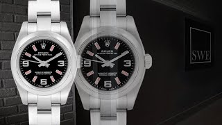 Rolex Oyster Perpetual Nondate Black Dial Pink Hour Markers Ladies Watch 176200 | SwissWatchExpo