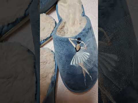 Капці теплі кімнатні BELSTA жіночі домашні БЕЛСТА з блакитного велюру з хутром "Балерина" C-211k Блакитний, видео 1