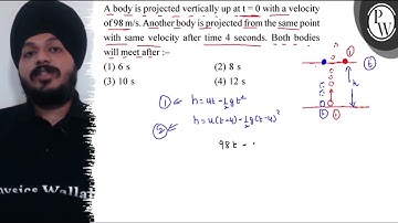 A body is projected vertically up at \( \mathrm{t}=0 \) with a velo...