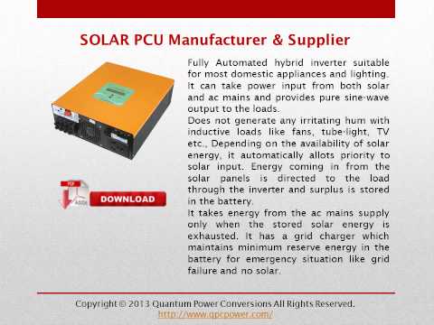 solar battery charger - Solar PCU - Solar Prioritizer Manufacturers in India - video from Quantum Power Conversions